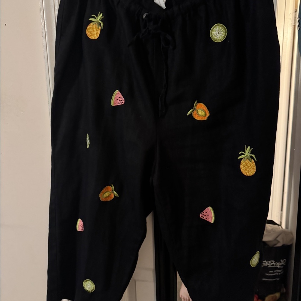 Dress Barn black Fruit Embroidered Pants